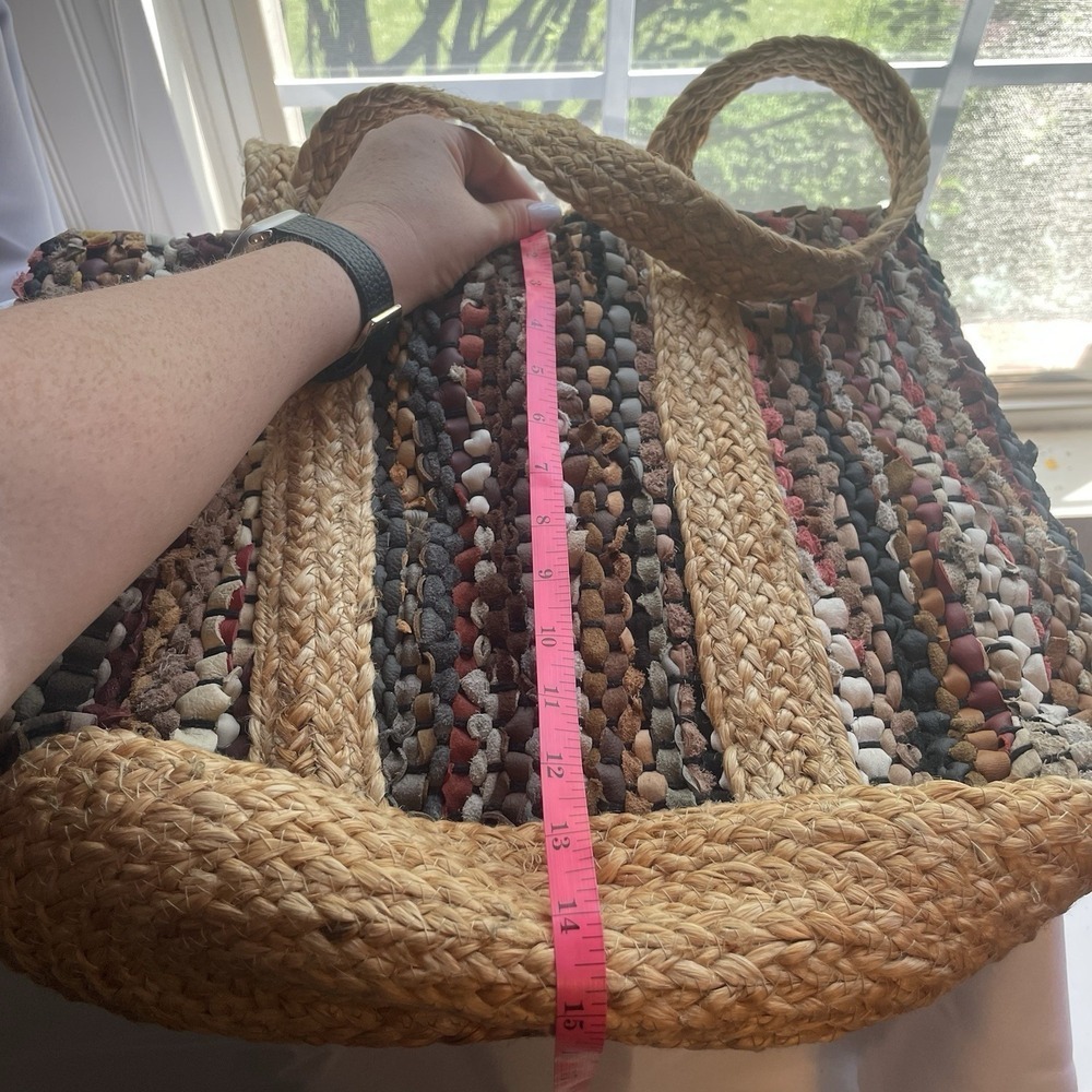 Jute Leather Large Colorful Woven Tote Shoulder Carry Bag Purse Beach Summer - Picture 8 of 10